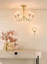 Dar Cognac Wall Light Satin Gold and Champagne Ribbed Glass