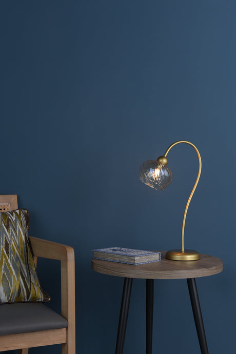 Dar Cognac Table Lamp Satin Gold and Champagne Ribbed Glass