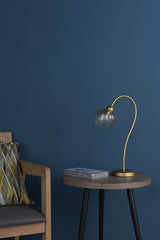 Dar Cognac Table Lamp Satin Gold and Champagne Ribbed Glass