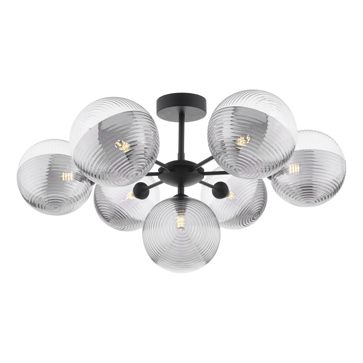 Dar Cohen 7 Light Semi-Flush Matt Black & Smoked/Clear Ribbed Glass –  from Amos Lighting + Home