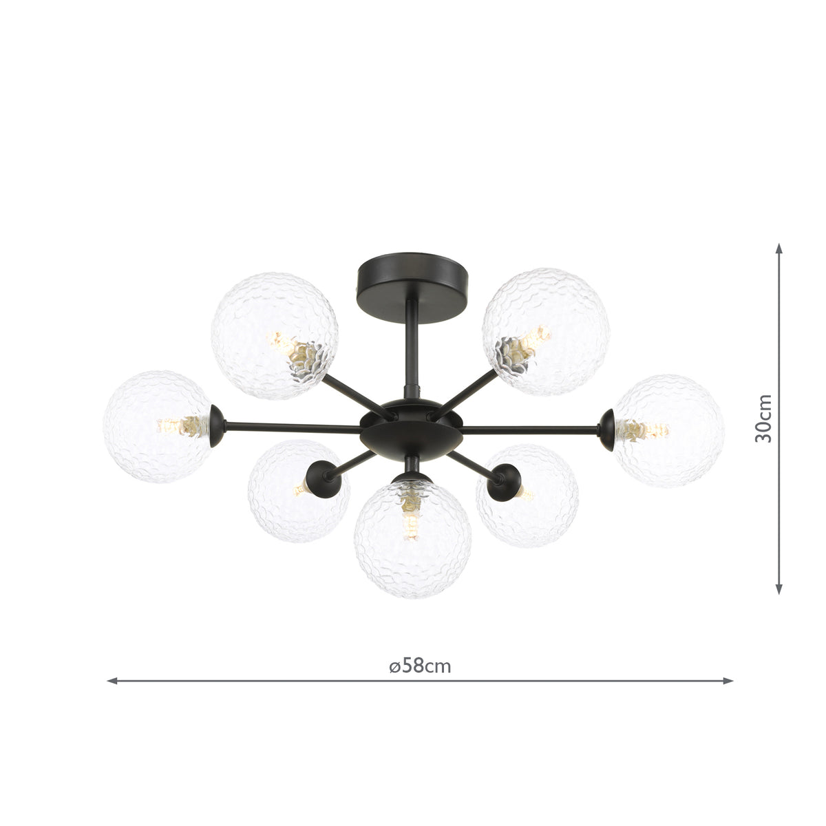 Dar Cohen 7 Light Semi-Flush Matt Black and Glass