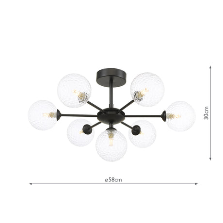 Dar Cohen 7 Light Semi-Flush Matt Black and Glass