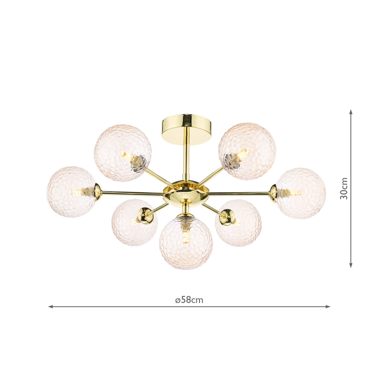 Dar Cohen 7 Light Semi-Flush Polished Gold and Amber Glass