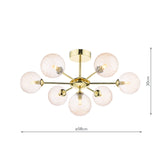 Dar Cohen 7 Light Semi-Flush Polished Gold and Amber Glass