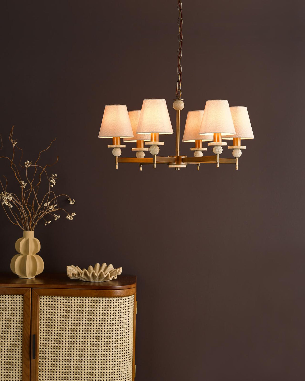Dar Colenza 6 Light Pendant Antique Bronze and Travertine Fitting Only