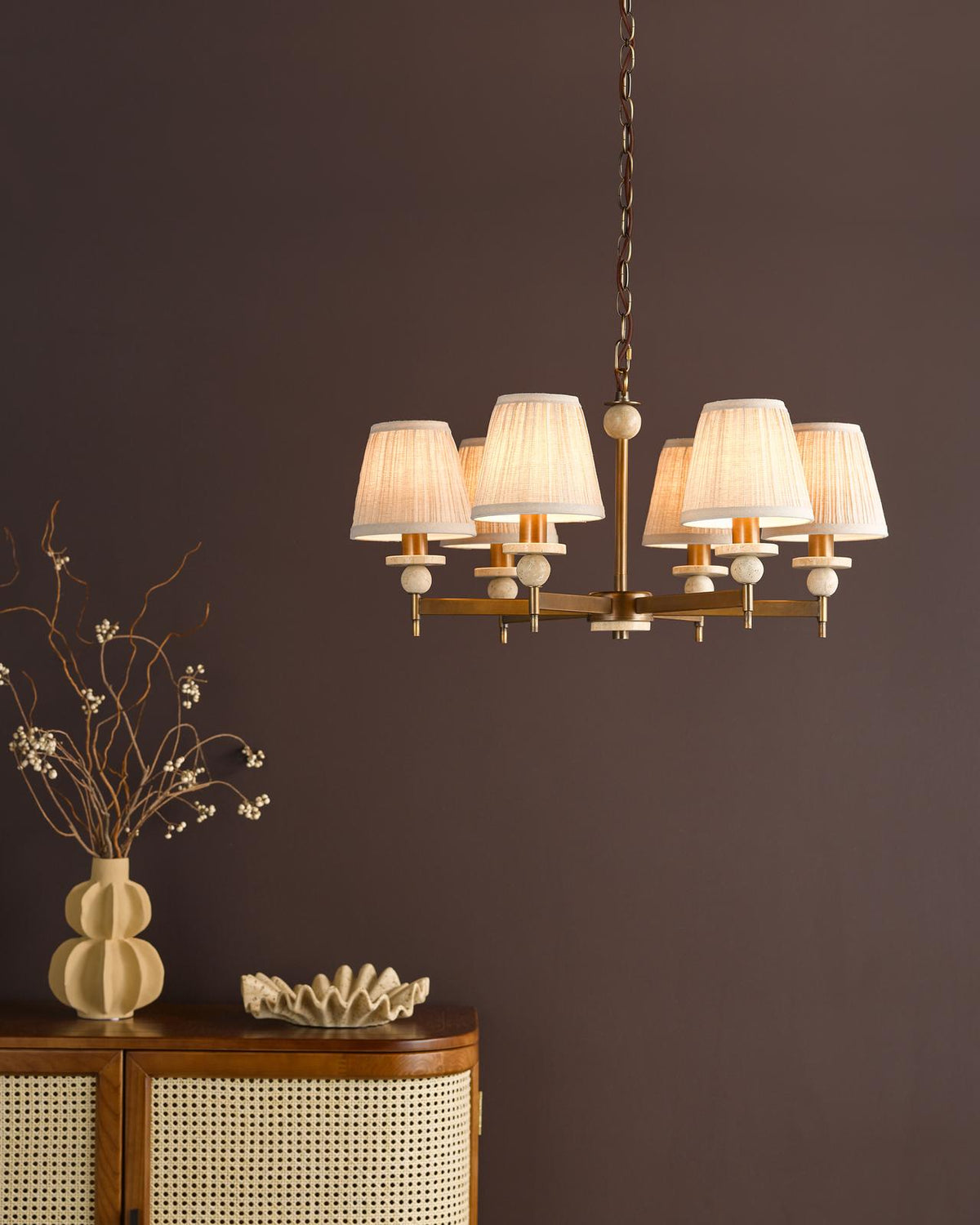 Dar Colenza 6 Light Pendant Antique Bronze and Travertine Fitting Only