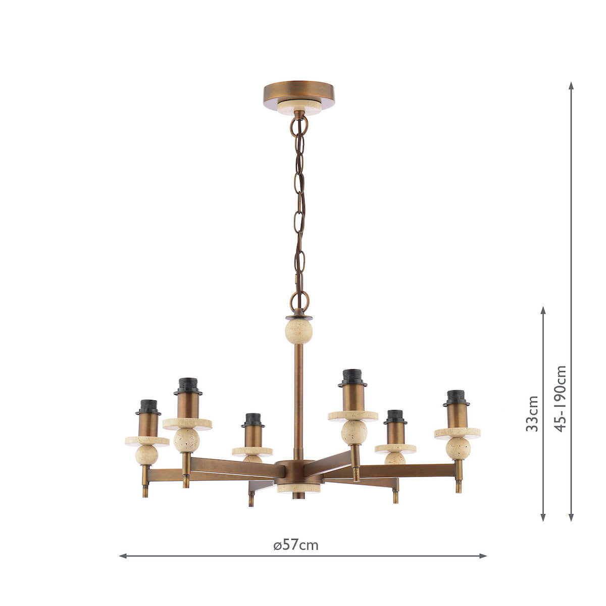 Dar Colenza 6 Light Pendant Antique Bronze and Travertine Fitting Only