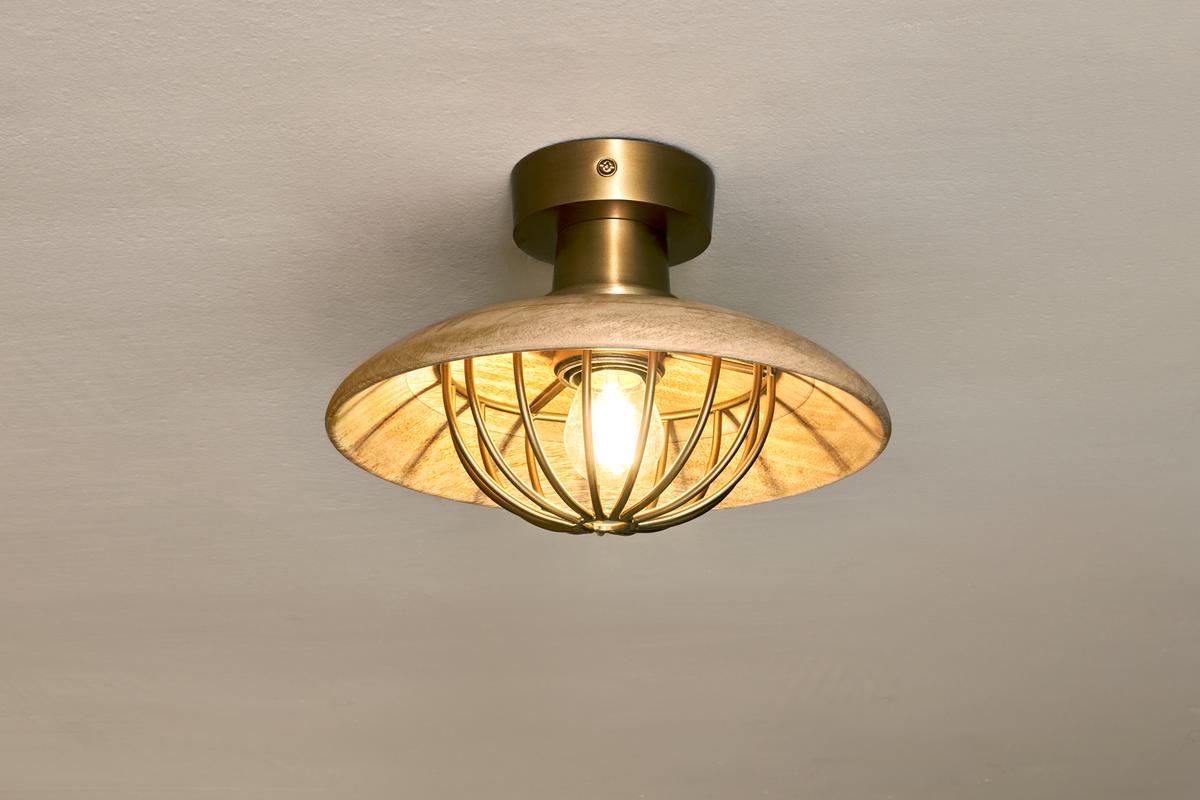 Nkuku Chakai Wood & Metal Flush Ceiling Light