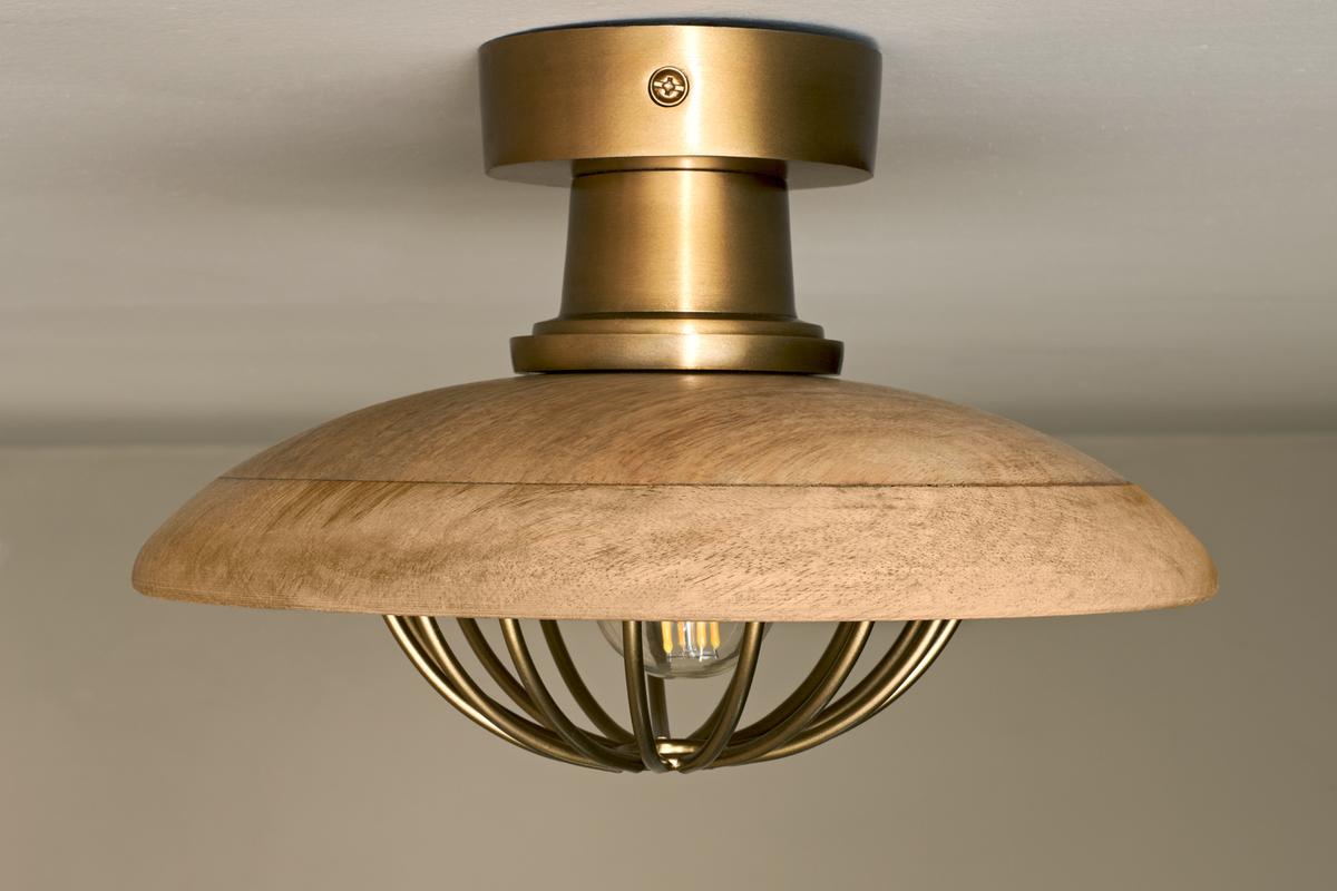 Nkuku Chakai Wood & Metal Flush Ceiling Light