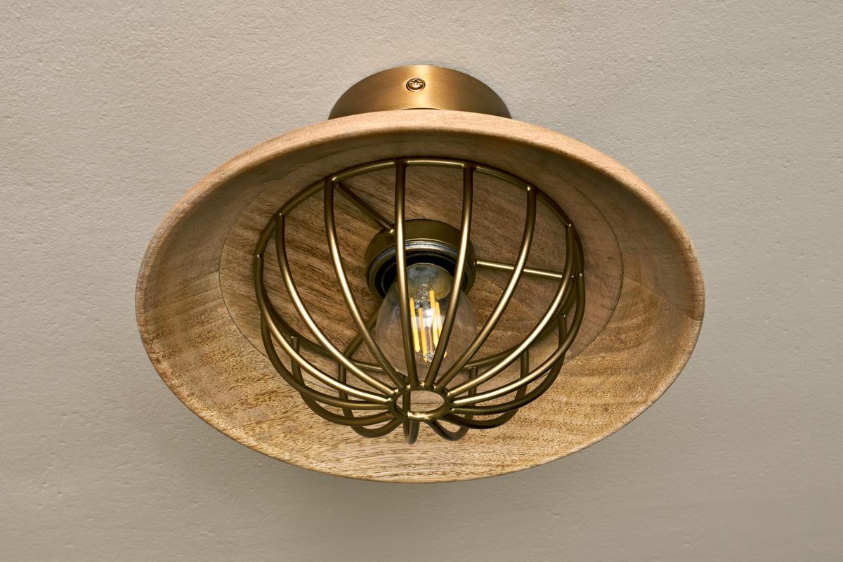 Nkuku Chakai Wood & Metal Flush Ceiling Light