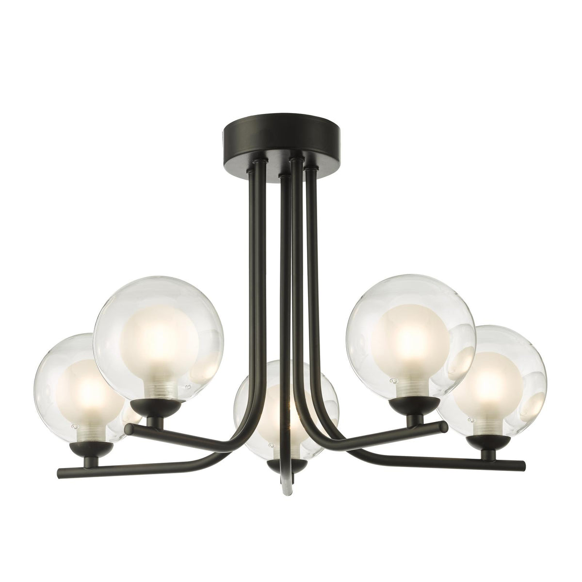 Dar Cradle 5 Light Semi-Flush Satin Black and Opal Glass
