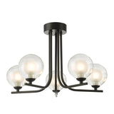 Dar Cradle 5 Light Semi-Flush Satin Black and Opal Glass