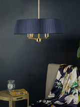 Dar Cristin Pendant Chandelier Satin Brass with Navy Ribbon Shade –  from Amos Lighting + Home