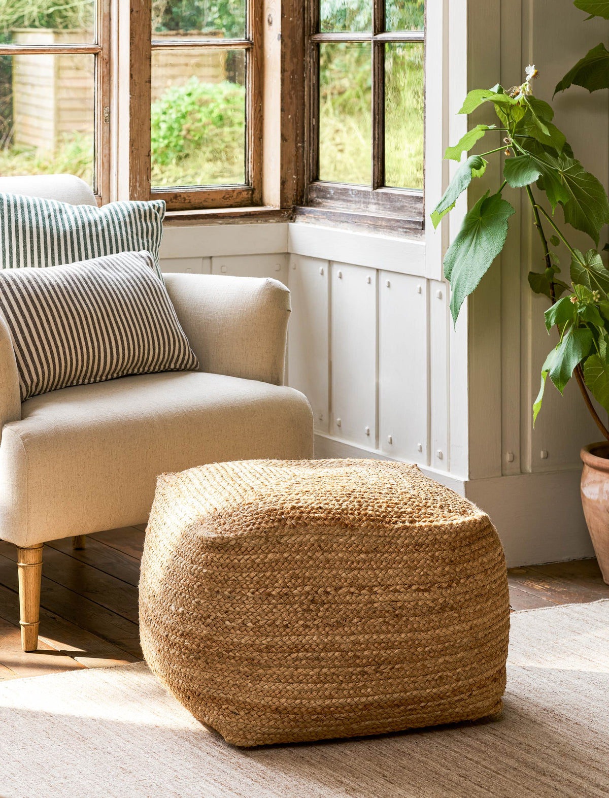 Garden Trading Cerney Square Foot Stool Jute, Natural