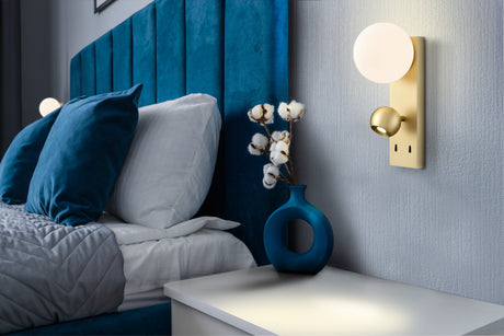 Franklite Iris Wall Light with Opal Glass Sphere Satin Brass