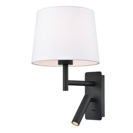 Franklite Christie Bedside Wall Light with Reader Matt Black