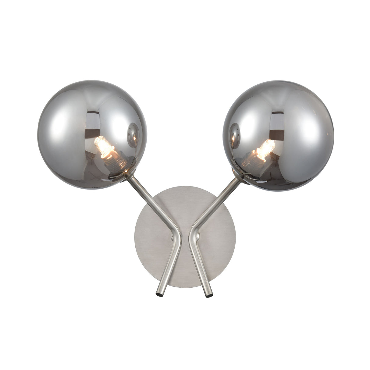 Franklite Cosmic Twin Wall Light in satin nickel with smoked glass
