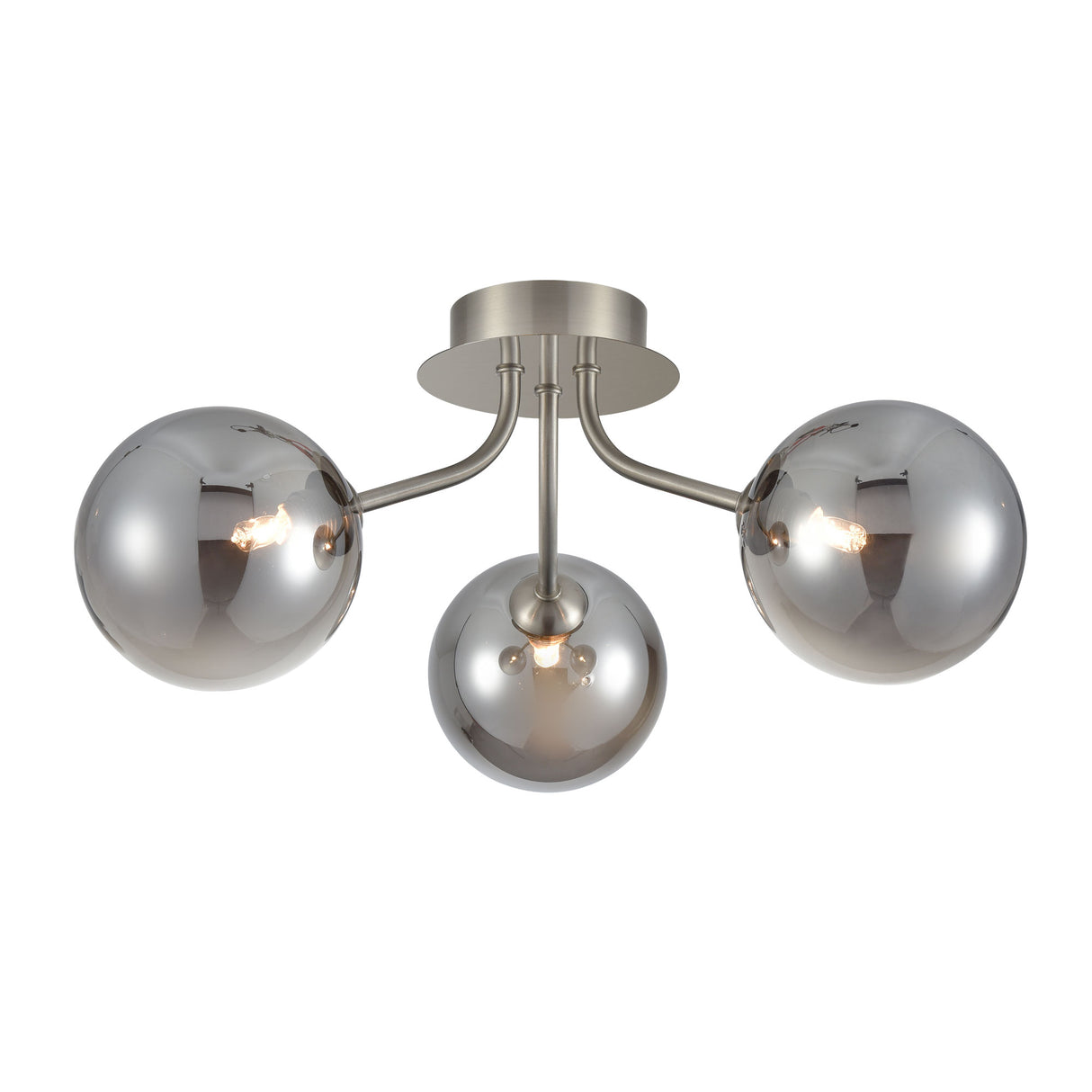 Franklite Cosmic 3 light fitting in satin nickel with smoke glass