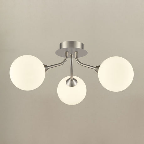 Franklite Cosmic 3 light fitting in satin nickel with matt opal glass