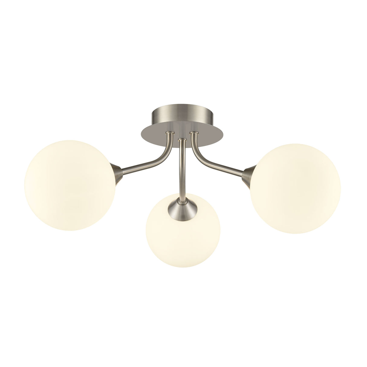 Franklite Cosmic 3 light fitting in satin nickel with matt opal glass