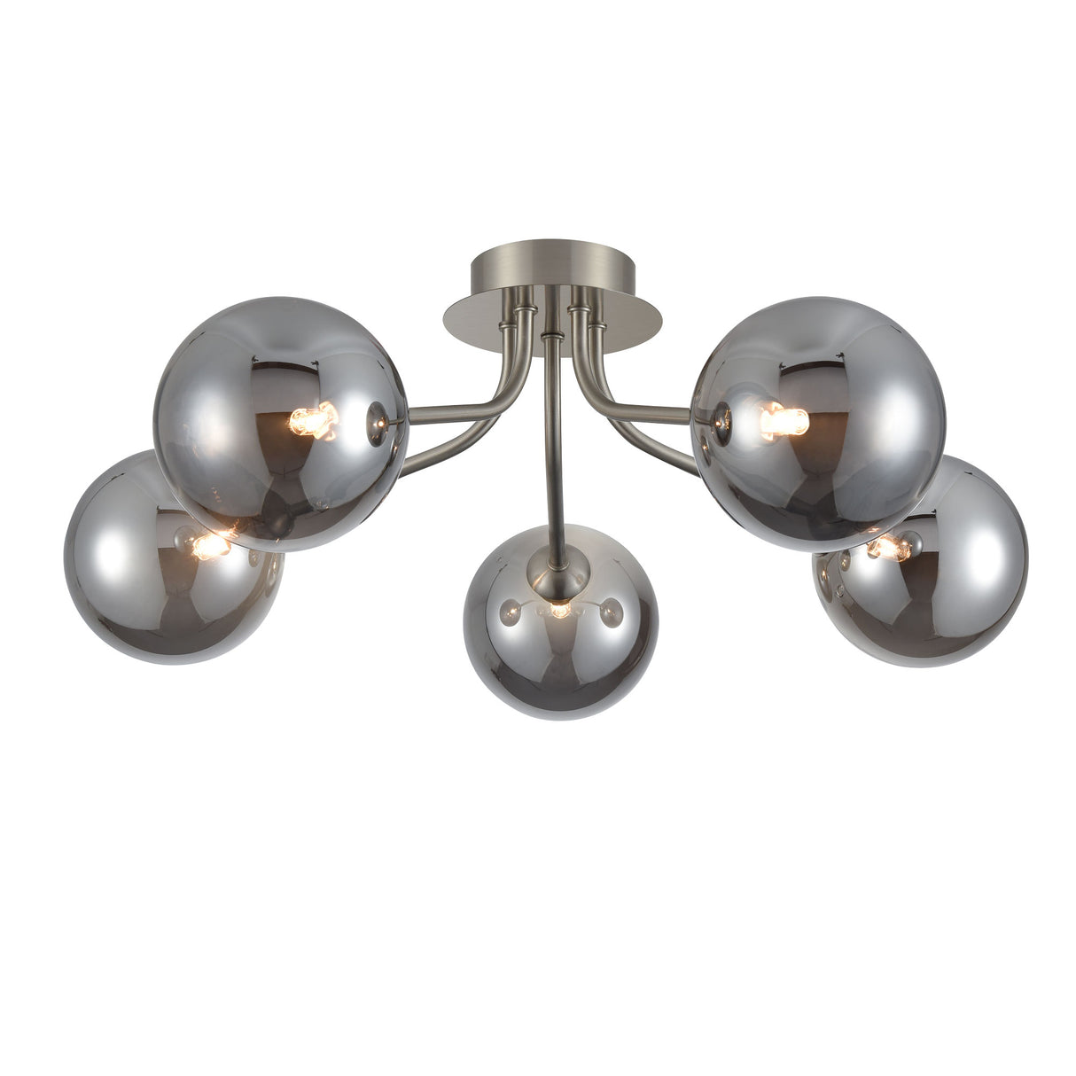 Franklite Cosmic 5 light fitting in satin nickel with smoked glass