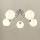 Franklite Cosmic 5 light fitting in satin nickel with matt opal glass