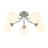 Franklite Cosmic 5 light fitting in satin nickel with matt opal glass