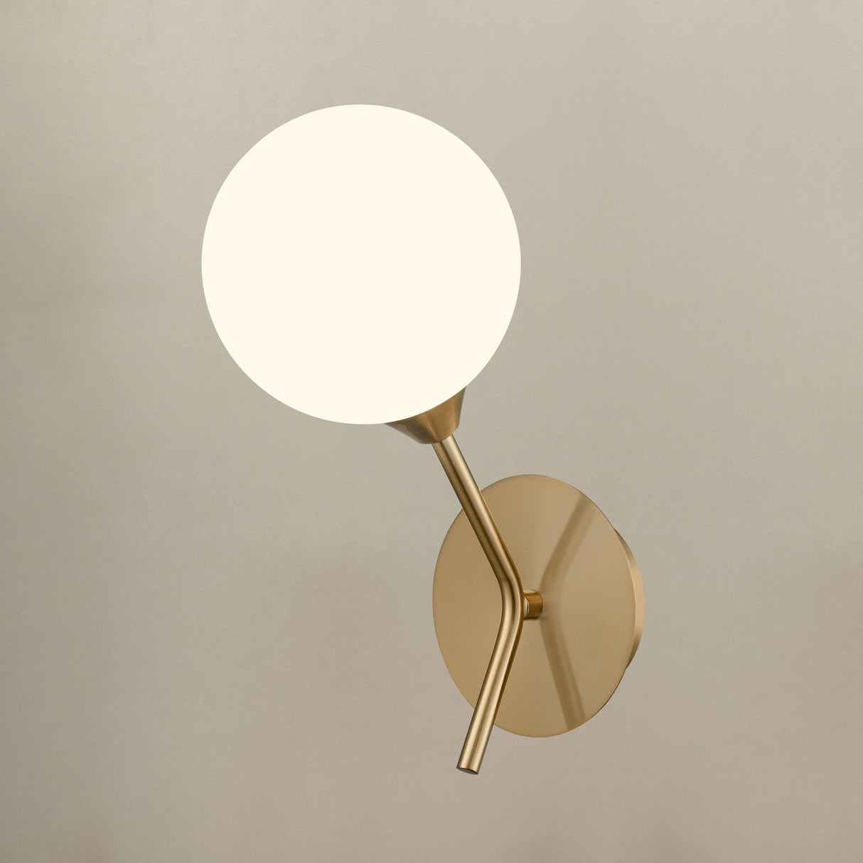 Franklite Cosmic Wall Light in antique gold with matt opal glass