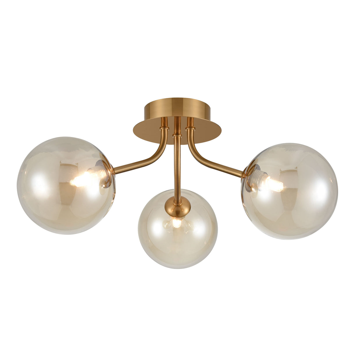 Franklite Cosmic 3 light fitting in antique gold with amber glass