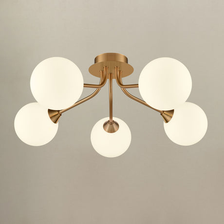 Franklite Cosmic 5 light fitting in antique gold with matt opal glass