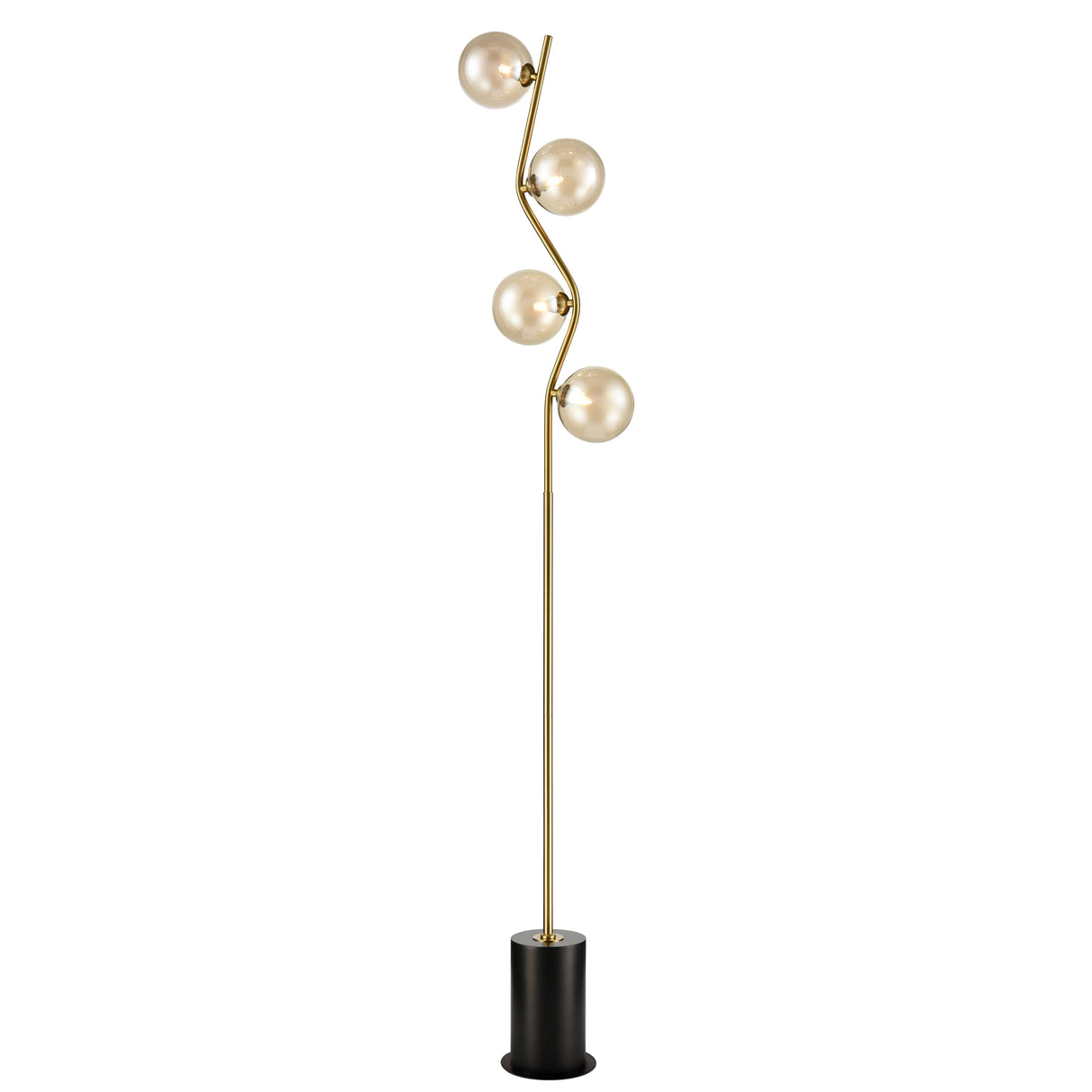 Franklite Cosmic Floor Lamp antique gold with amber glass
