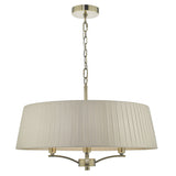 Dar Cristin Pendant Chandelier Antique Brass With Taupe Ribbon Shade –  from Amos Lighting + Home