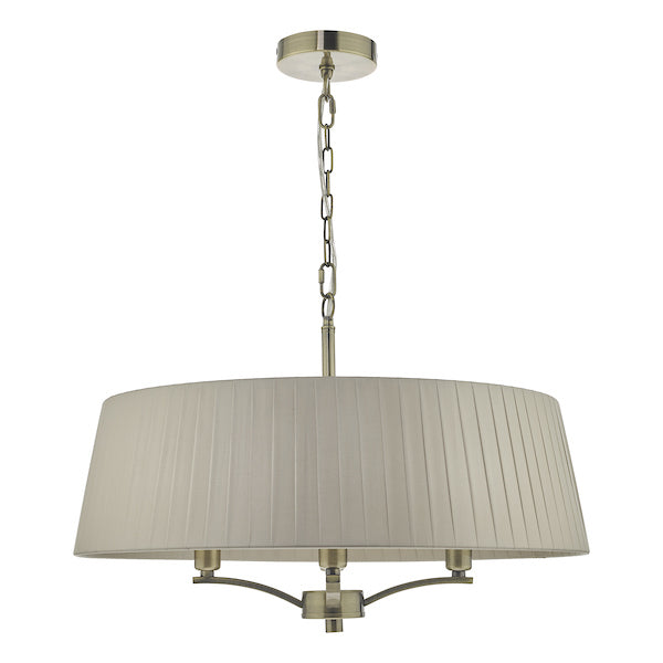 Dar Cristin Pendant Chandelier Antique Brass With Taupe Ribbon Shade –  from Amos Lighting + Home