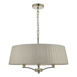 Dar Cristin Pendant Chandelier Antique Brass With Taupe Ribbon Shade –  from Amos Lighting + Home