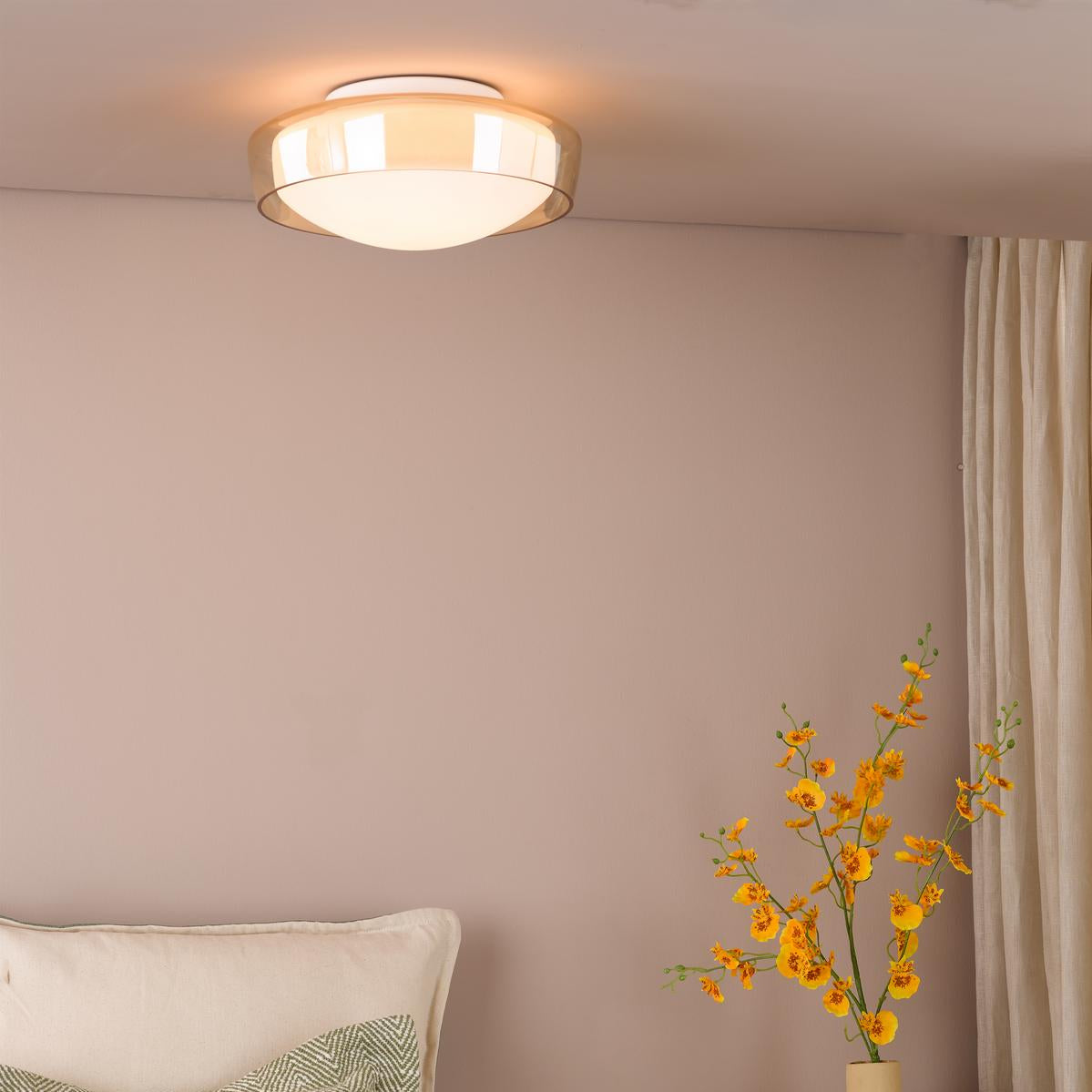 Dar Dagon 3 Light Bathroom Ceiling Light Amber Glass and Opal Glass IP44