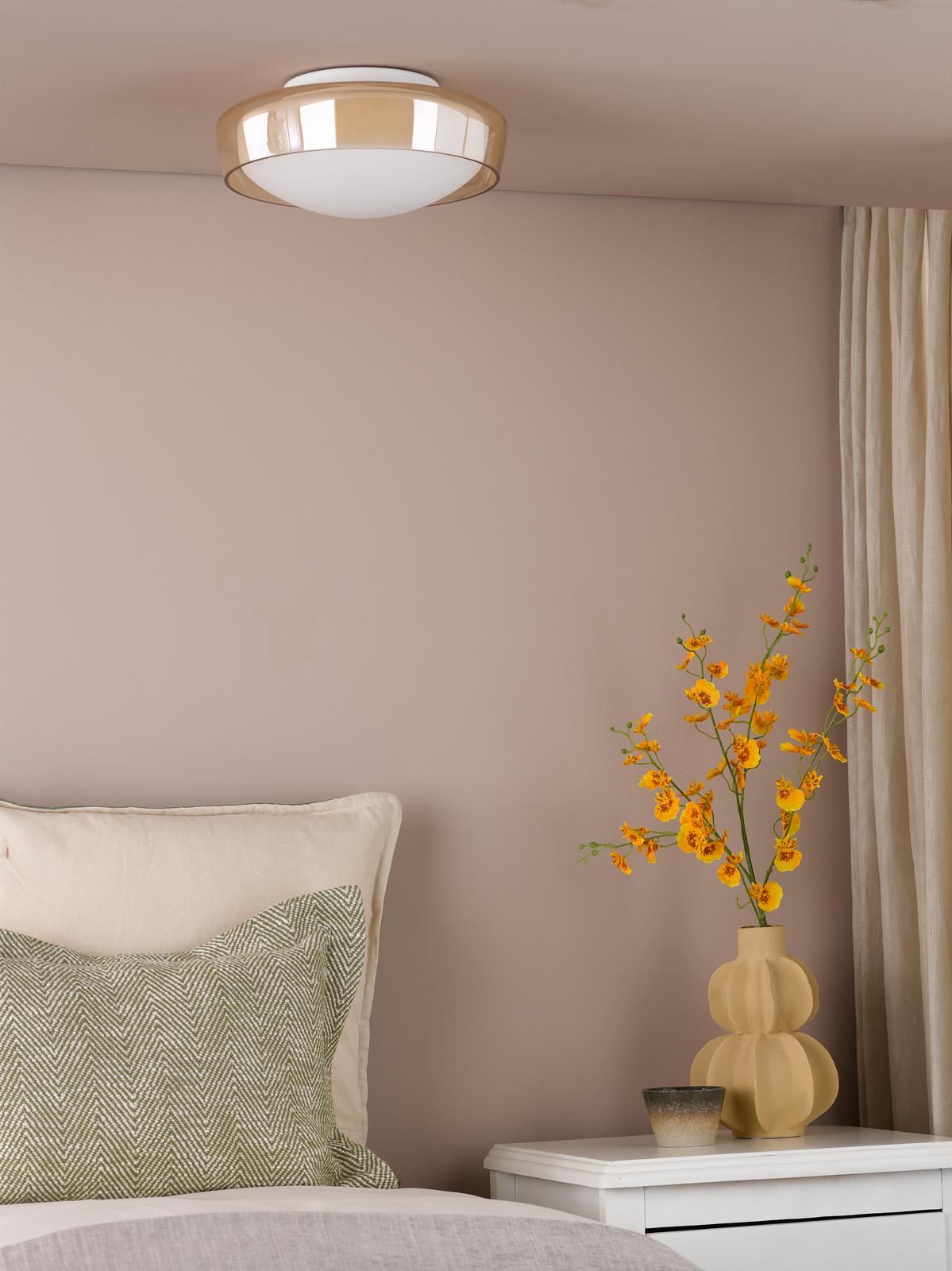 Dar Dagon 3 Light Bathroom Ceiling Light Amber Glass and Opal Glass IP44