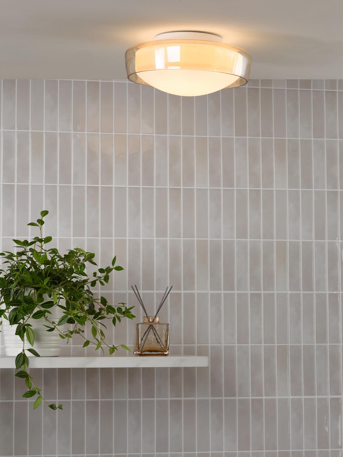 Dar Dagon 3 Light Bathroom Ceiling Light Amber Glass and Opal Glass IP44
