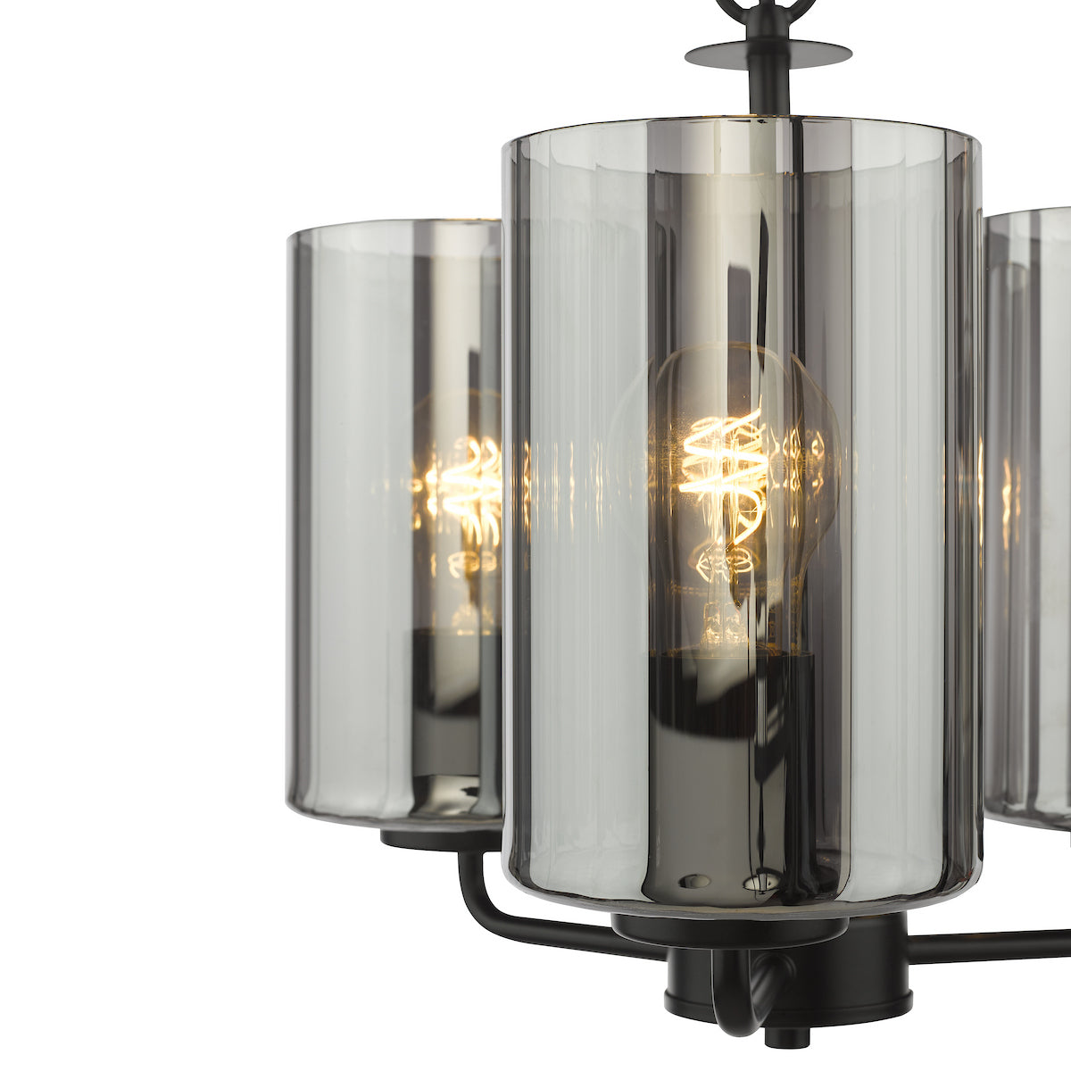 Dar Daylin 3 Light Pendant Satin Black and Smoked Ribbed Glass