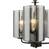 Dar Daylin 3 Light Pendant Satin Black and Smoked Ribbed Glass