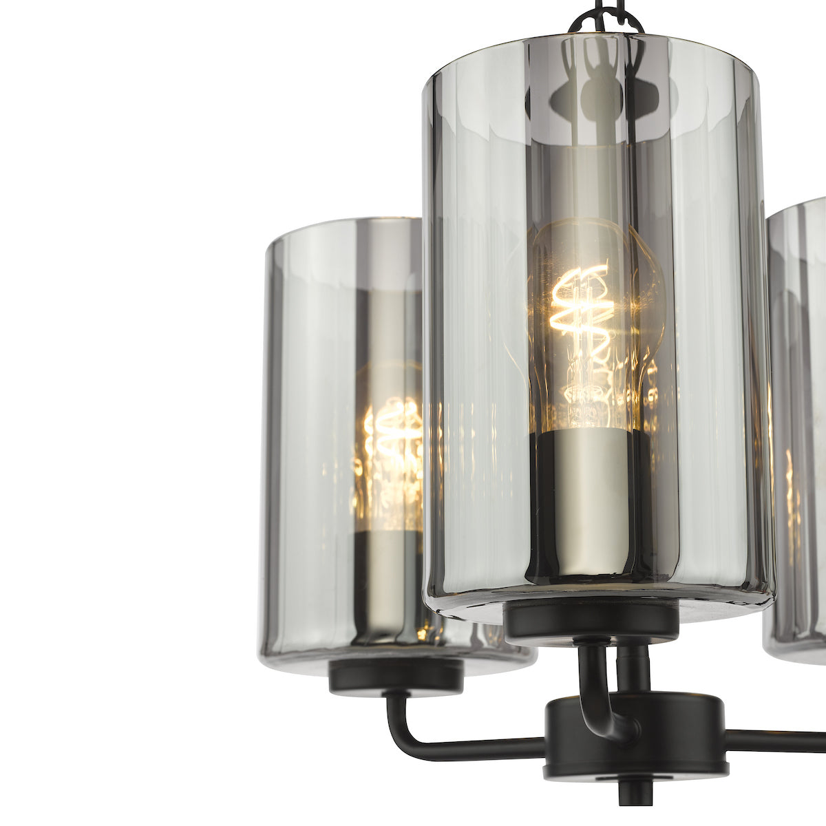 Dar Daylin 3 Light Pendant Satin Black and Smoked Ribbed Glass