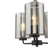Dar Daylin 3 Light Pendant Satin Black and Smoked Ribbed Glass