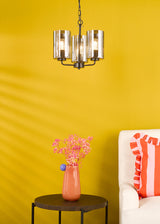 Dar Daylin 3 Light Pendant Satin Black and Smoked Ribbed Glass