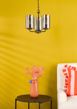 Dar Daylin 3 Light Pendant Satin Black and Smoked Ribbed Glass