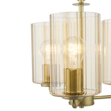 Dar Daylin 3 Light Pendant Satin Gold and Amber Ribbed Glass