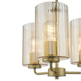 Dar Daylin 3 Light Pendant Satin Gold and Amber Ribbed Glass