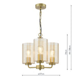 Dar Daylin 3 Light Pendant Satin Gold and Amber Ribbed Glass