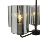 Dar Daylin 5 Light Pendant Satin Black and Smoked Ribbed Glass