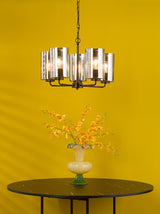 Dar Daylin 5 Light Pendant Satin Black and Smoked Ribbed Glass