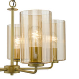 Dar Daylin 5 Light Pendant Satin Gold and Amber Ribbed Glass