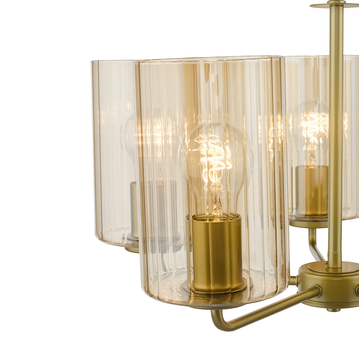 Dar Daylin 5 Light Pendant Satin Gold and Amber Ribbed Glass